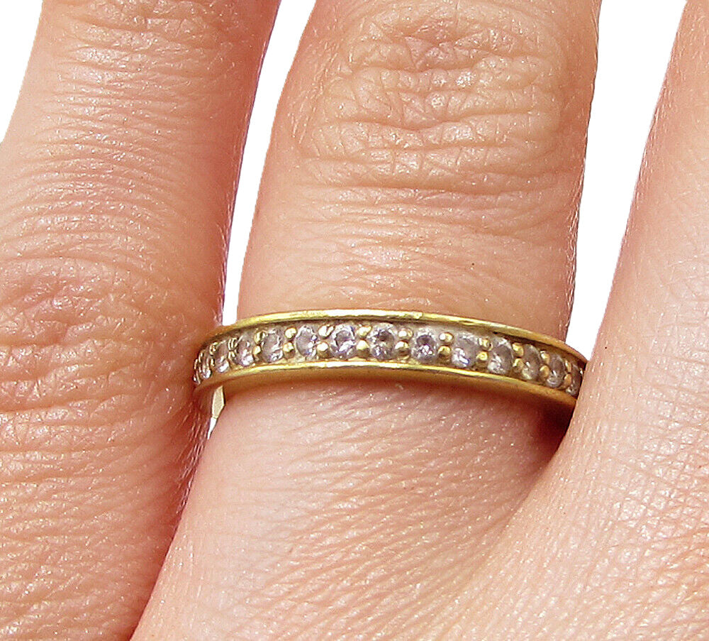 Gold Over 925 Silver  White Cubic Zirconia Eternity Band Ring Sz 6  RG2958