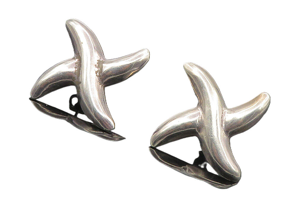 MEXICO 925 Sterling Silver  Vintage Shiny Smooth Cross X Drop Earrings  EG5060