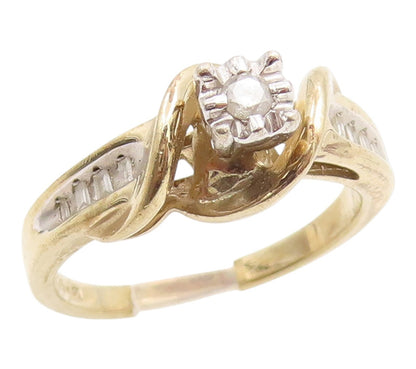 925 Sterling Silver Vintage Ring Gold Plated Real Diamonds Band  Sz 6.5  RG35383