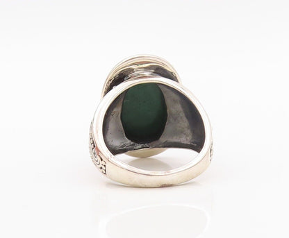 925 Sterling Silver Vintage Ring Oval Gemstone Beaded Design  Sz 9.5  RG30148