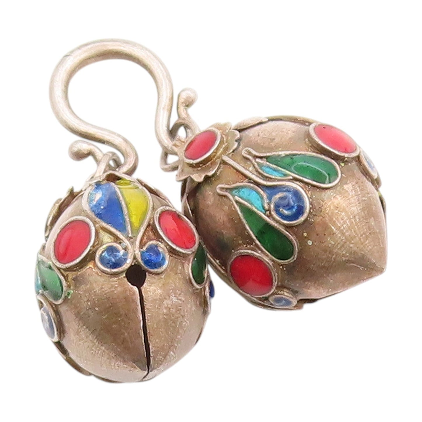 925 Sterling Silver Vintage Pendant Enameled Chinese Lucky Bell JINGLES  PT25148
