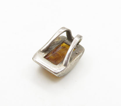 925 Sterling Silver   Vintage Petite Amber Smooth Dome Pendant  PT12794