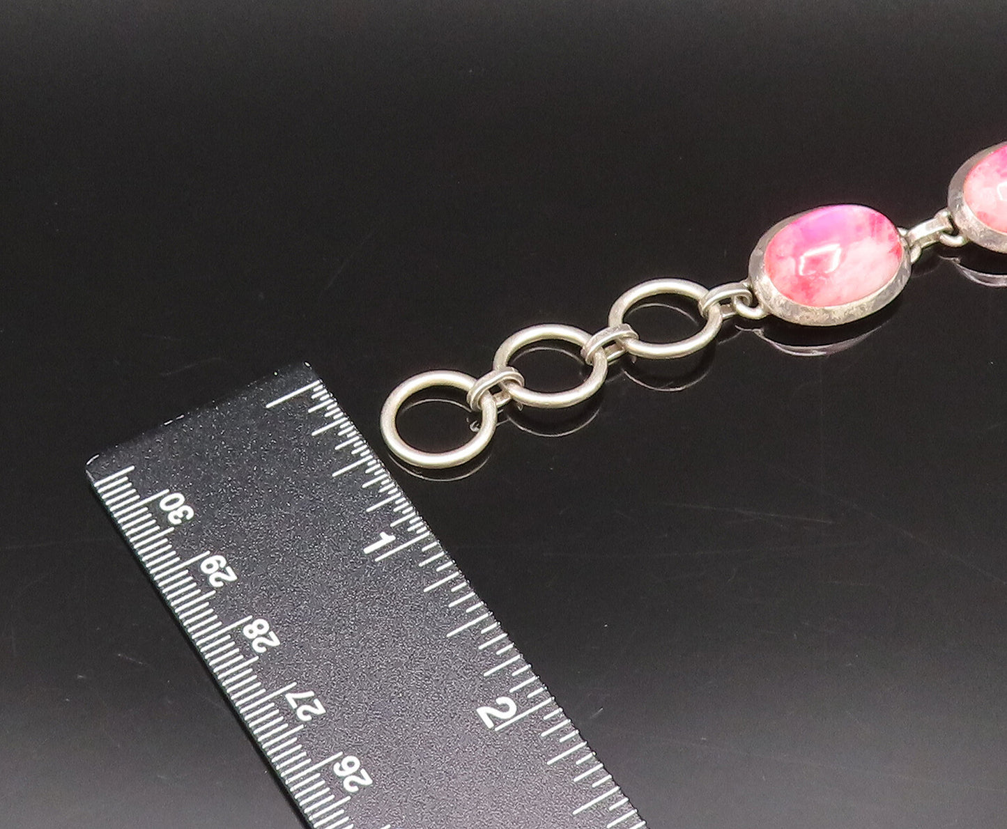 925 Silver  Vintage Unique Cabochon Pink Moonstone Chain Bracelet  BT9763