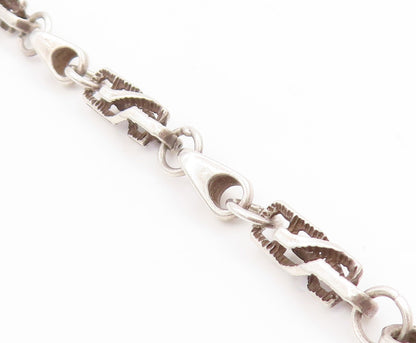 925 Sterling Silver Vintage Necklace Puffed Mariner Link Statement Chain  NE4626