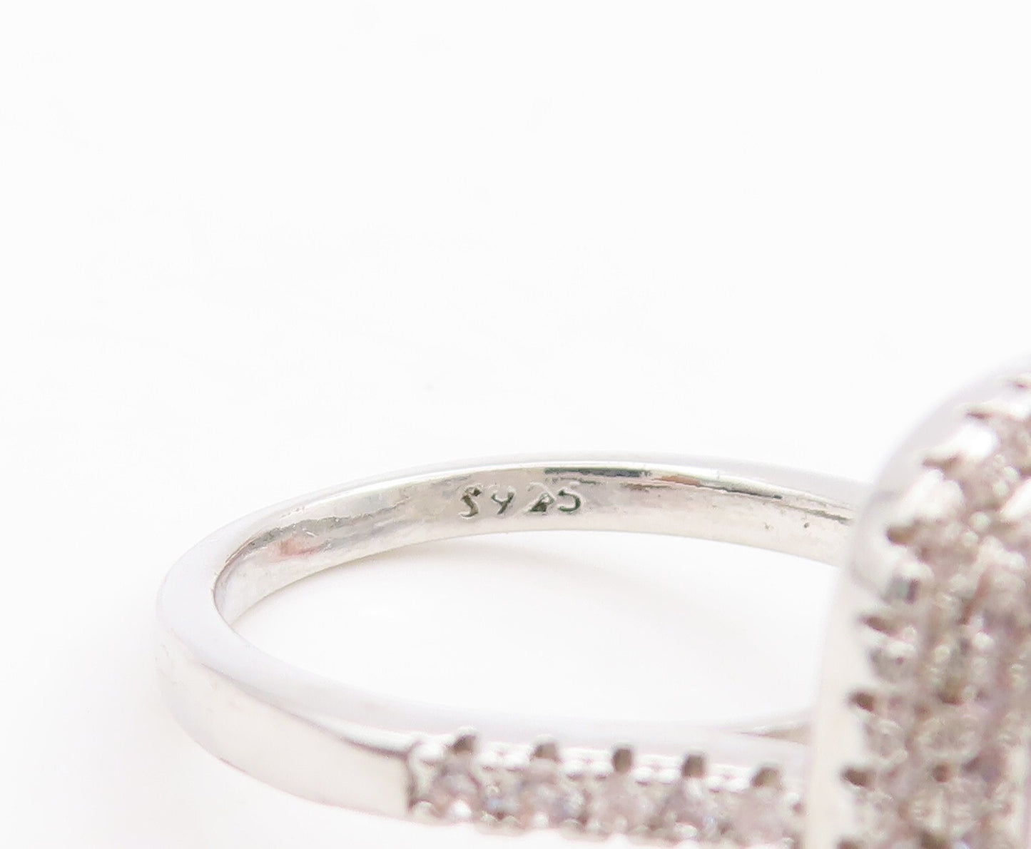 925 Sterling Silver Vintage Ring Rectangle Cut Blue Halo White CZ  Sz 8  RG28979