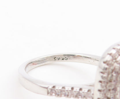 925 Sterling Silver Vintage Ring Rectangle Cut Blue Halo White CZ  Sz 8  RG28979