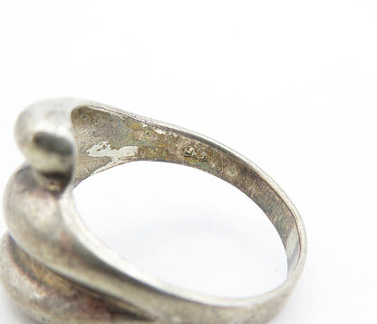 925 Sterling Silver  Vintage Dark Tone Fluted Bypass Band Ring Sz 8  RG6440