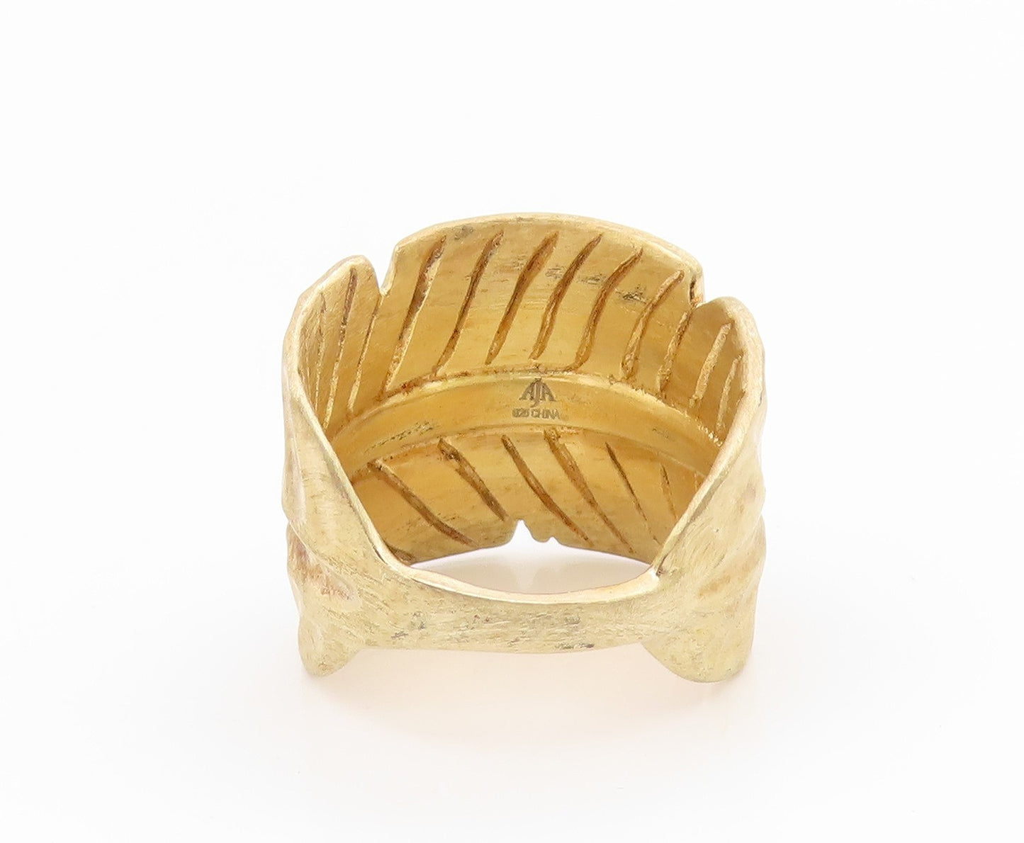 925 Sterling Silver Vintage Ring Gold Plated Carved Foliate Leaf Sz 7 RG34651