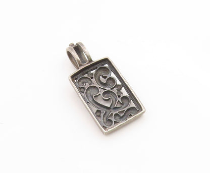 925 Sterling Silver Vintage Pendant Rectangular Open Scrollwork Charm  PT25918