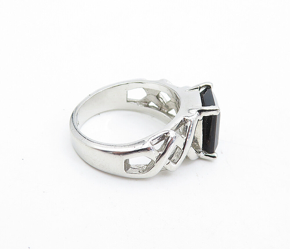 BETA 925 Sterling Silver  Smoky Topaz Shiny Band Solitaire Ring Sz 7  RG5533