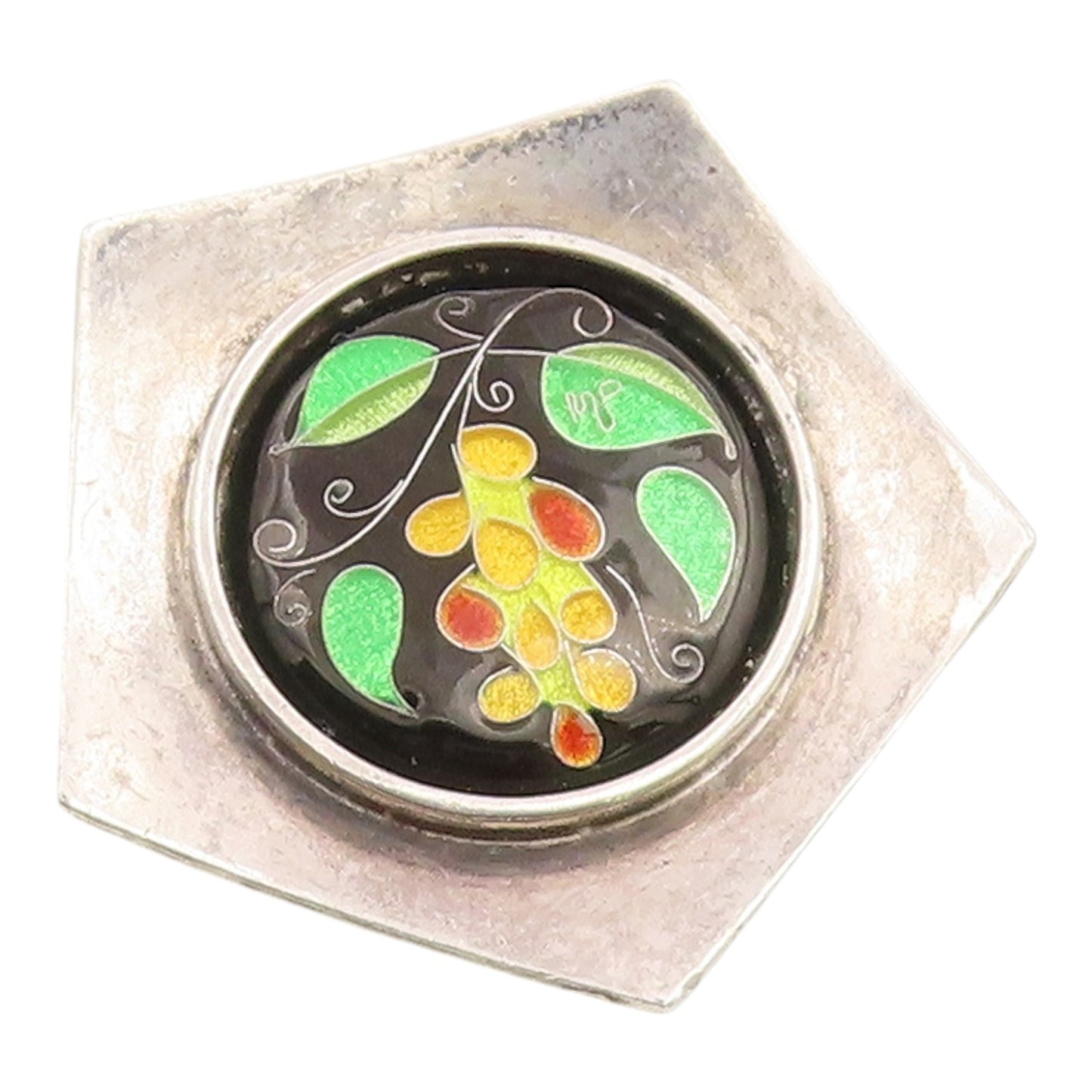 925 Sterling Silver Vintage Brooch Pin PFEIFFER Classic Enamel Grapevine BP12462