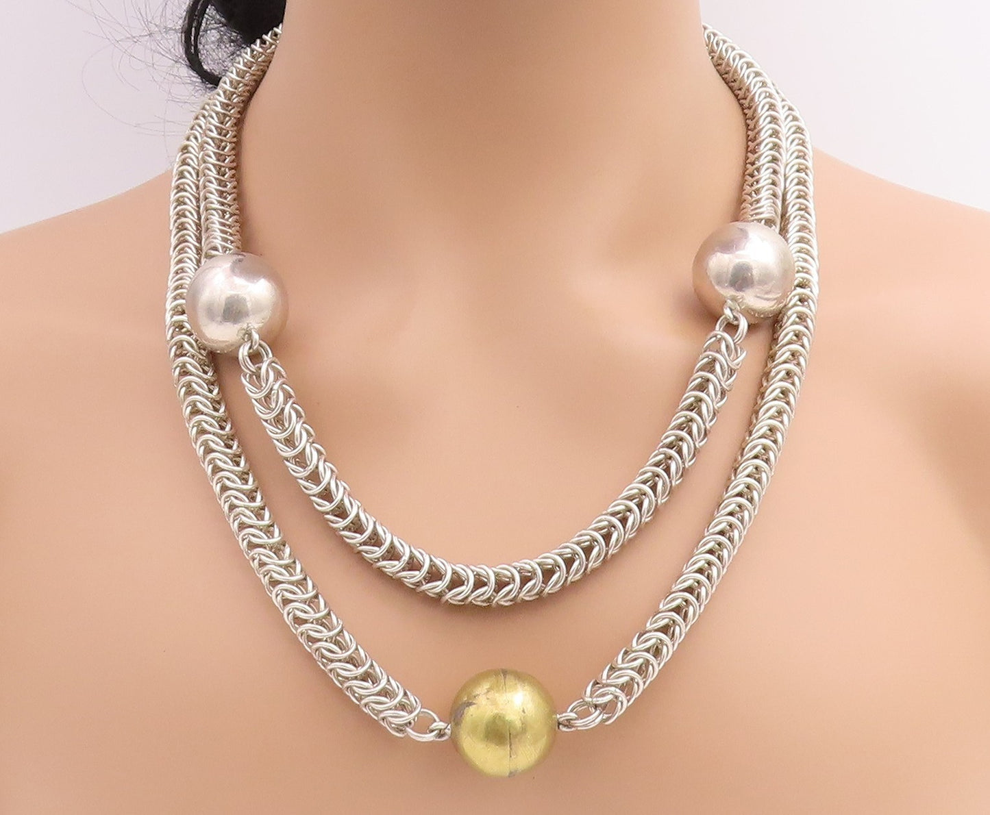 925 Sterling Silver Vintage Necklace MEXICO Triple Beaded Chain HEAVY  NE4649