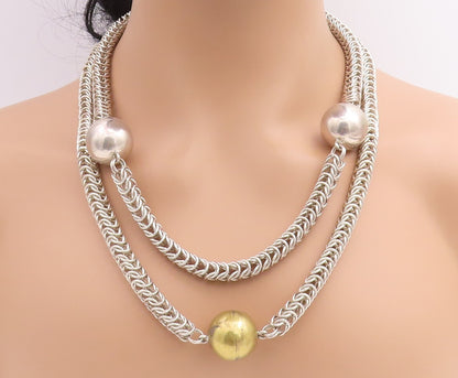 925 Sterling Silver Vintage Necklace MEXICO Triple Beaded Chain HEAVY  NE4649