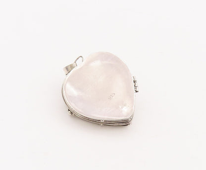 925 Sterling Silver Vintage Pendant Garnet Swirly Carved Heart (OPENS)  PT23448