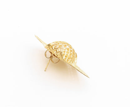 925 Sterling Silver Vintage Earrings Gold Plated Designer Mesh & Sphere  EG13514