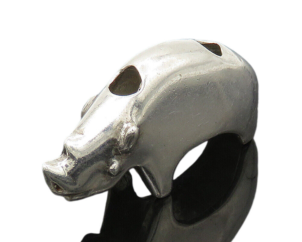 925 Sterling Silver  Vintage Shiny Polished Rhinoceros Motif Pendant  PT13458