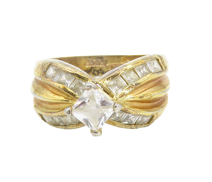 925 Sterling Silver Vintage Cubic Zirconia Solitaire Accent Ring Sz 7 RG8618