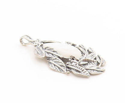 925 Sterling Silver Vintage Pendant OR PAZ ISRAEL Moonstone Floral Leaf  PT25056