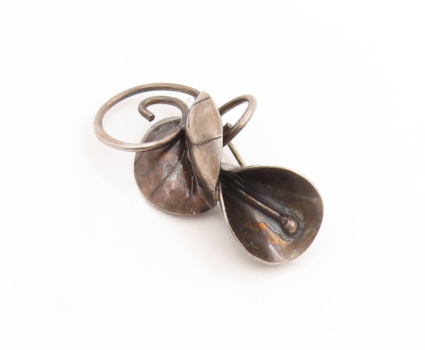 925 Sterling Silver Vintage Brooch Dark Tone Gilded Leaf & Branch Pin  BP11888