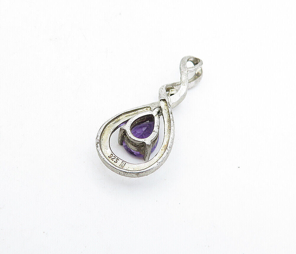 925 Sterling Silver  Vintage Amethyst & Genuine Diamond Twist Pendant  PT3572