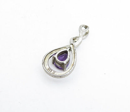 925 Sterling Silver  Vintage Amethyst & Genuine Diamond Twist Pendant  PT3572