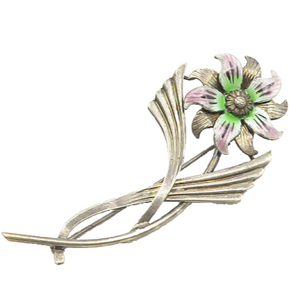 SYMMETALLIC 925 Silver & 14K GOLD  Vintage Enamel Flower Brooch Pin  BP7355
