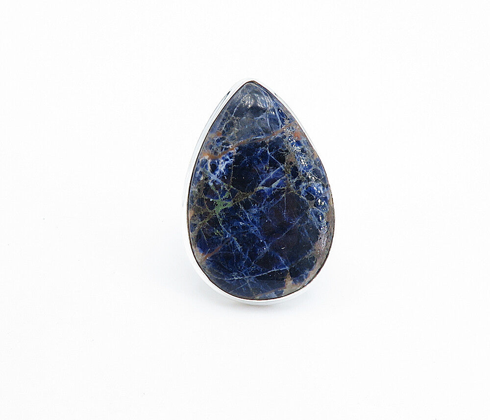 925 Sterling Silver Tear Drop Sodalite Polished Cocktail Ring Sz 9.5 RG7739