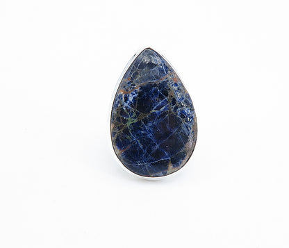 925 Sterling Silver Tear Drop Sodalite Polished Cocktail Ring Sz 9.5 RG7739