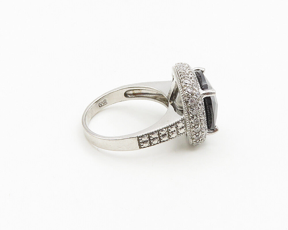 925 Sterling Silver  Faceted Hematite & Marcasite Cocktail Ring Sz 7  RG18555