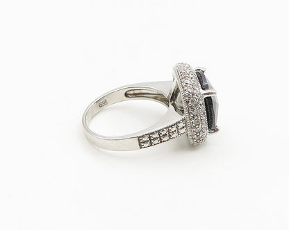925 Sterling Silver  Faceted Hematite & Marcasite Cocktail Ring Sz 7  RG18555