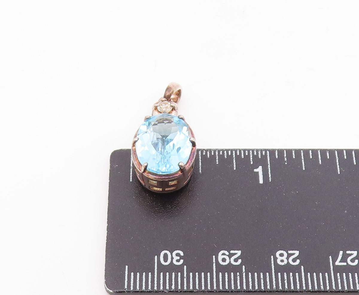 925 Sterling Silver  Vintage Sparkly Blue & White Topaz Drop Pendant  PT21159