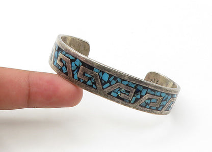 MEXICO 925 Sterling Silver  Vintage Turquoise Mosaic Cuff Bracelet  BT8573
