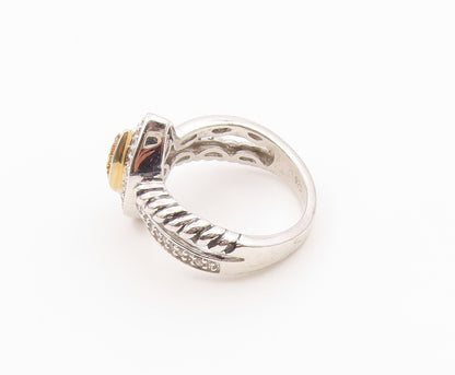 925 Sterling Silver Vintage Ring Real Diamonds Statement Band  Sz 6  RG36564