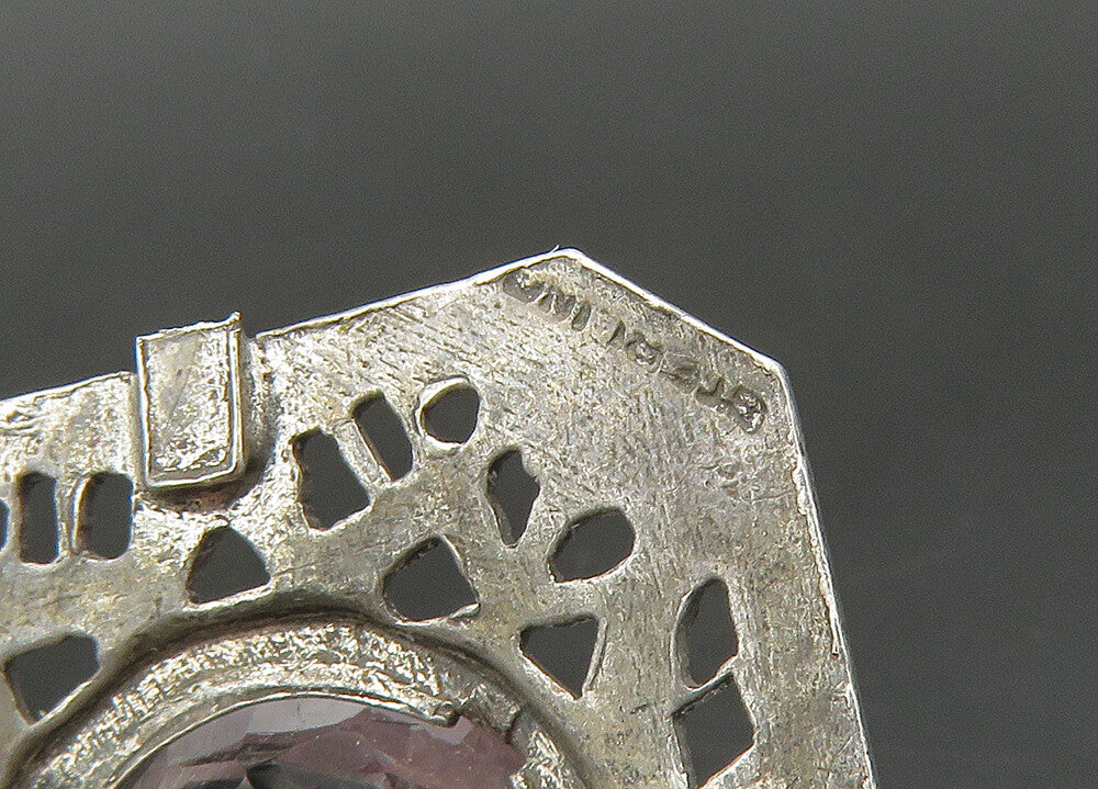 925 Sterling Silver  Vintage Antique Topaz Floral Vine Detail Pendant  PT18837