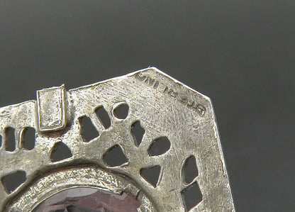 925 Sterling Silver  Vintage Antique Topaz Floral Vine Detail Pendant  PT18837