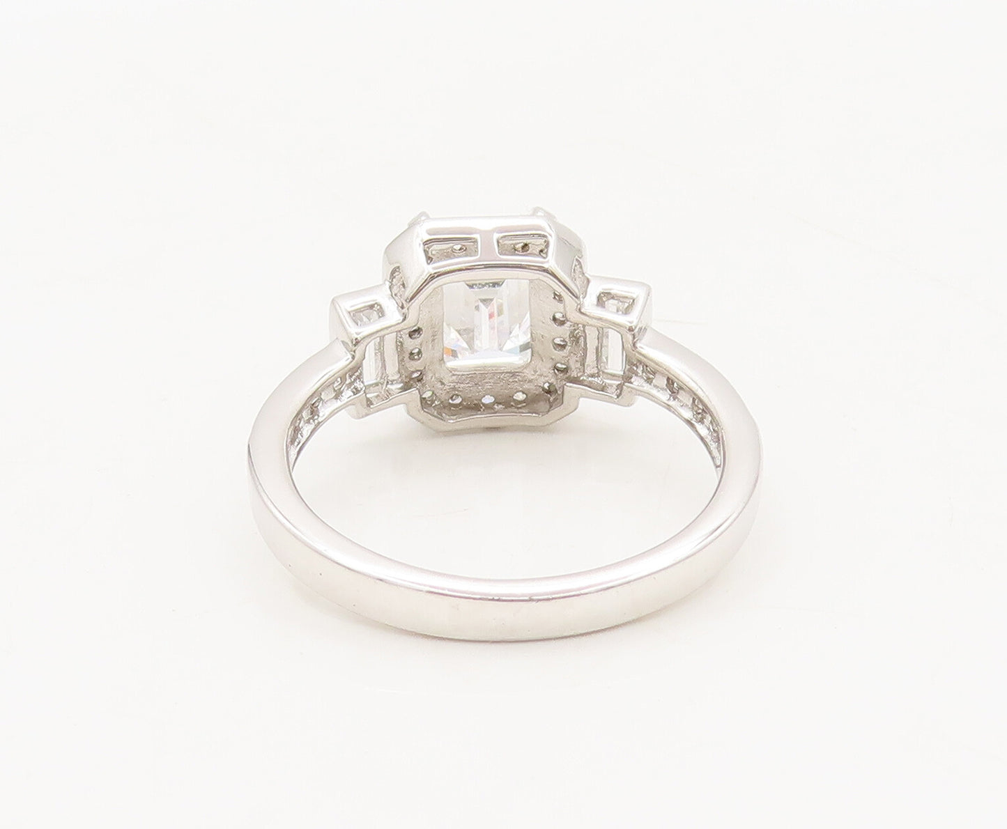 925 Silver Vintage Ring Rectangle Cut CZ Main Stone Halo Inlay CZ Sz 9  RG27592