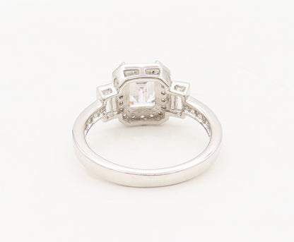 925 Silver Vintage Ring Rectangle Cut CZ Main Stone Halo Inlay CZ Sz 9  RG27592