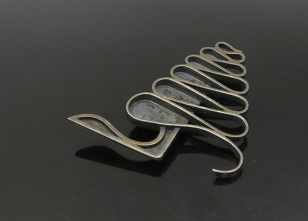 925 Sterling Silver  Vintage Modernist Swirl Dark Tone Brooch Pin  BP8954