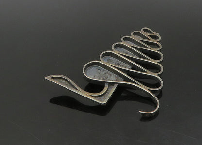 925 Sterling Silver  Vintage Modernist Swirl Dark Tone Brooch Pin  BP8954