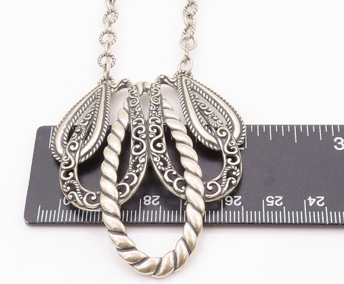 925 Sterling Silver Vintage Necklace CAROLYN POLLACK Swirly Designer Cut  NE4504