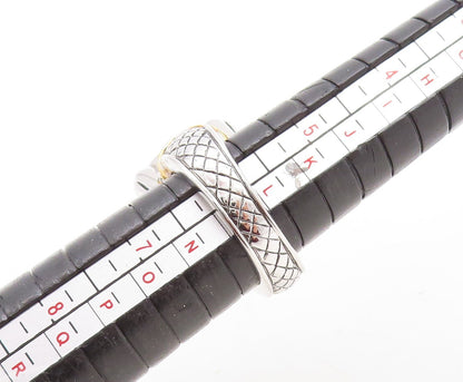 925 Sterling Silver Vintage Ring Solid Grooved Square CZ Inlay  Sz 6  RG31175