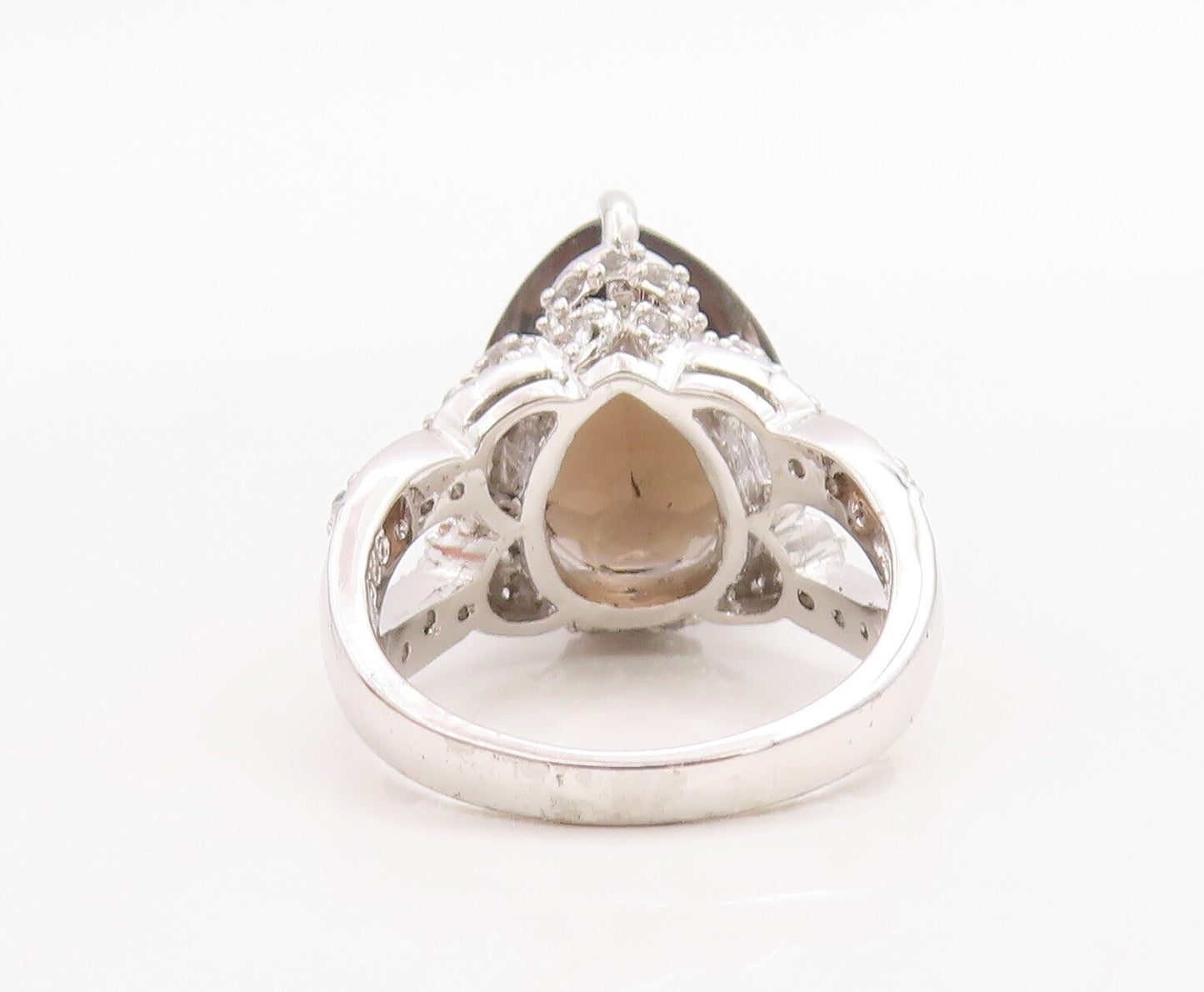 925 Sterling Silver Vintage Ring Drop Cut Smoky Quartz & Topaz  Sz 7.5  RG30998