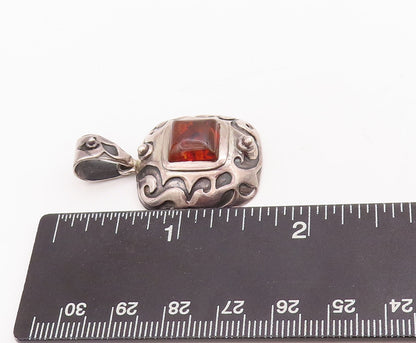 925 Sterling Silver Vintage Pendant SILPADA Swirly Carved Square Amber  PT22834
