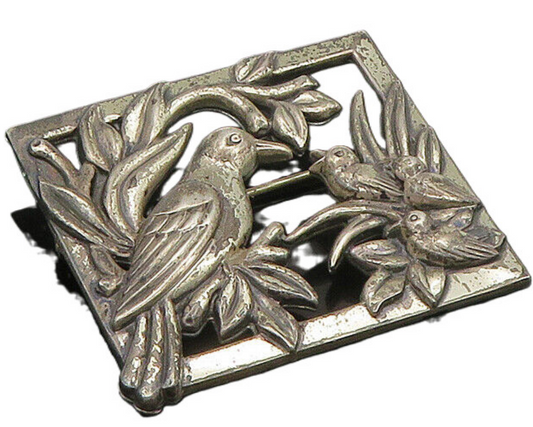 CORO 925 Silver  Vintage Antique Mother & Baby Birds Rare Brooch Pin  BP9194