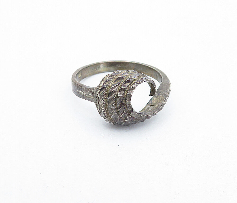 925 Sterling Silver  Vintage Dark Tone Etched Swirl Band Ring Sz 8  RG4703