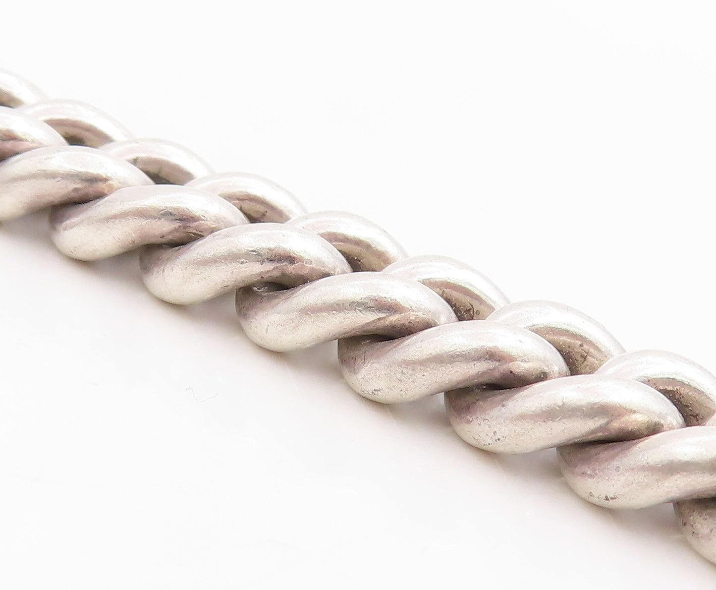 925 Sterling Silver Vintage Bracelet Chunky Love Heart Clasp Curb Chain  BT11816