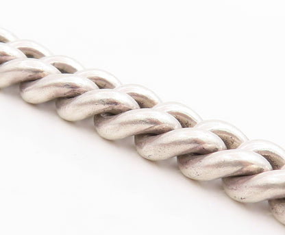 925 Sterling Silver Vintage Bracelet Chunky Love Heart Clasp Curb Chain  BT11816