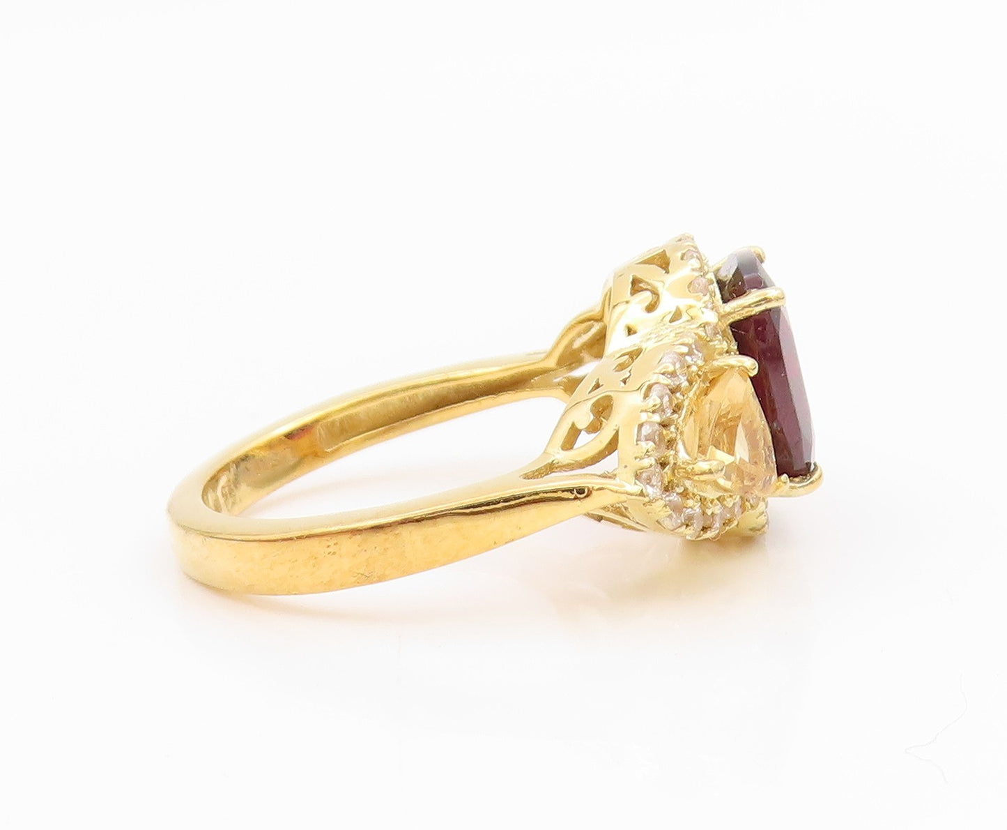 925 Sterling Silver Vintage Ring Gold Plated Garnet & Citrine Band Sz 9 RG35695