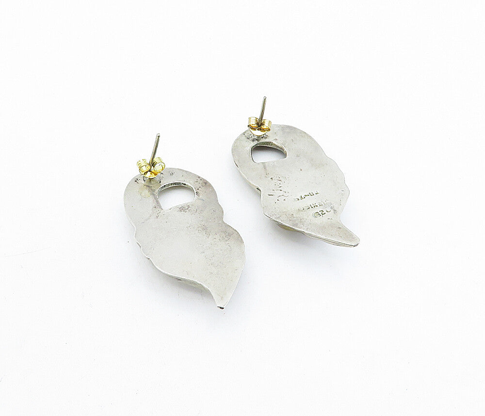 MEXICO 925 Sterling Silver Vintage Two Tone Hollow Drop Earrings EG2484