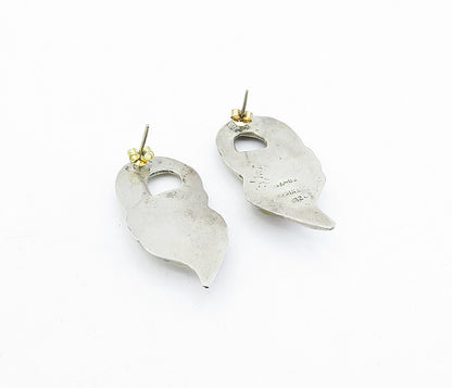 MEXICO 925 Sterling Silver Vintage Two Tone Hollow Drop Earrings EG2484